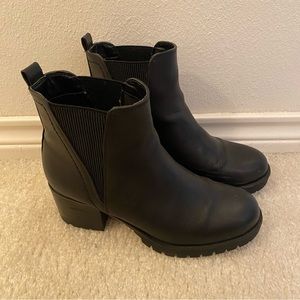 Black Faux Leather Platform Boots, Size 9
